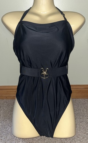 New Look Black Multi Way Halterneck Star Fish Belt Swimming Costume Uk 14 •NEW•