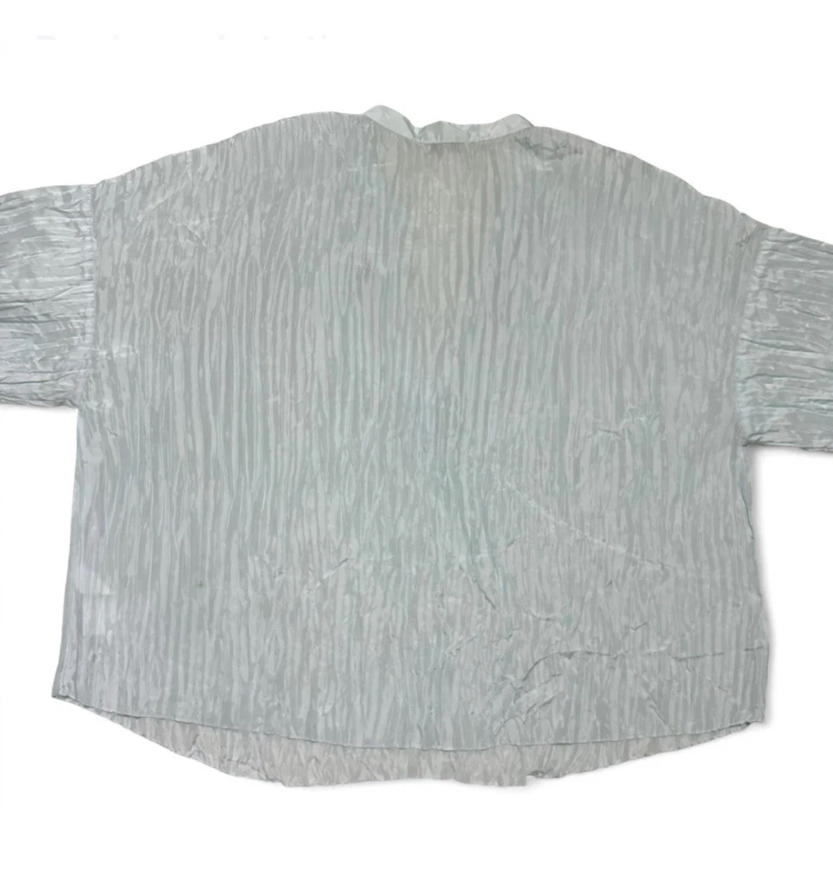 Blusa Top VINCE Para Mujer Pura Seda Aplastada Azul Cielo Mangas Cortas Talla 2X Foto 4 de 4