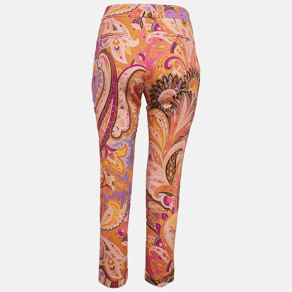 Etro Orange/Purple Paisley Print Crepe Skinny Pants S - Image 2 of 4