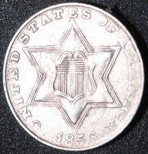 1856 THREE 3 CENT SILVER TRIME