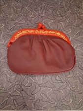 Vintage Burgundy Leather Clutch/Coin Purse with Orange Plastic Kisslock