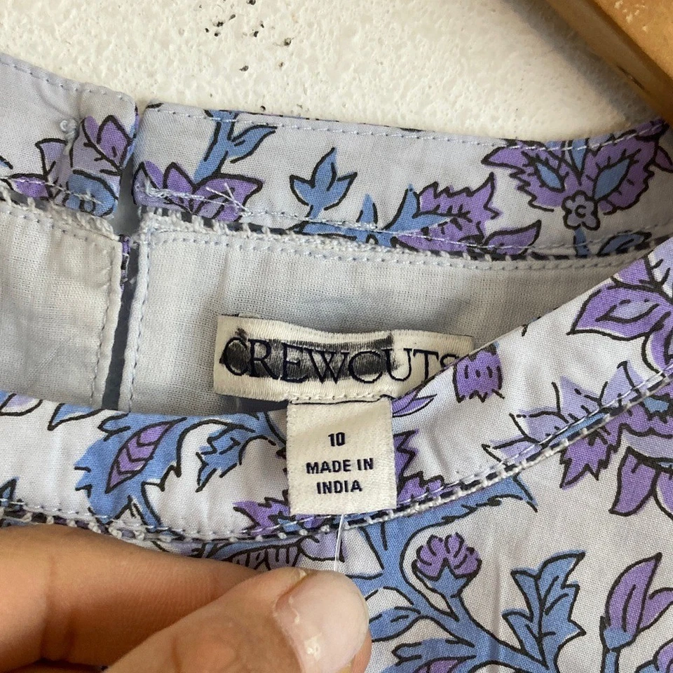 Vestido J Crew Niñas Cintura Calada Estampado Bloque Lavanda Vines Azul Talla 10 Foto 4 de 4