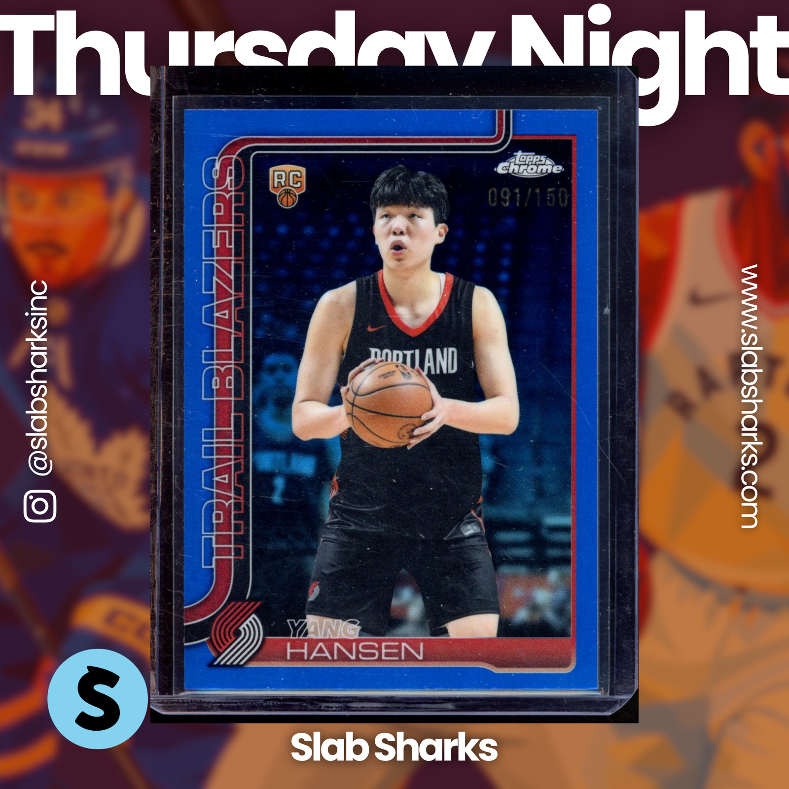 2025 TOPPS CHROME #266 YANG HANSEN BLUE REFRACTOR RC ROOKIE /150