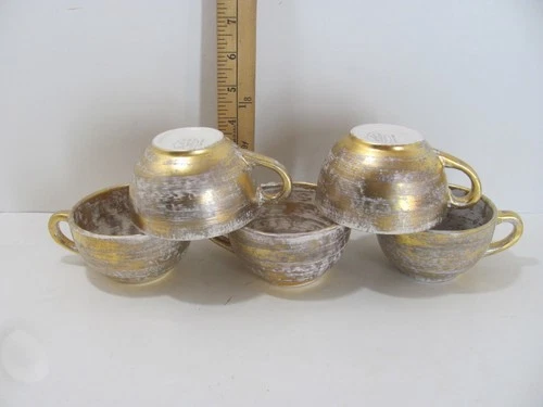 Vintage Stangl Pottery ANTIQUE GOLD Set of 5 Coffee Mugs