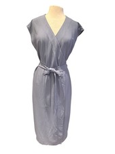 Everlane Blueish Gray Wrap Belt Dress – Minimalist Office-to-Evening Midi S14