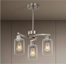 3 Light Brushed Nickel Kitchen Island Chandelier Glass Pendant Light