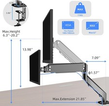 Gas Spring Monitor Arm 32 Inch,Adjustable Single Monitor Desk Mount with Swivel/