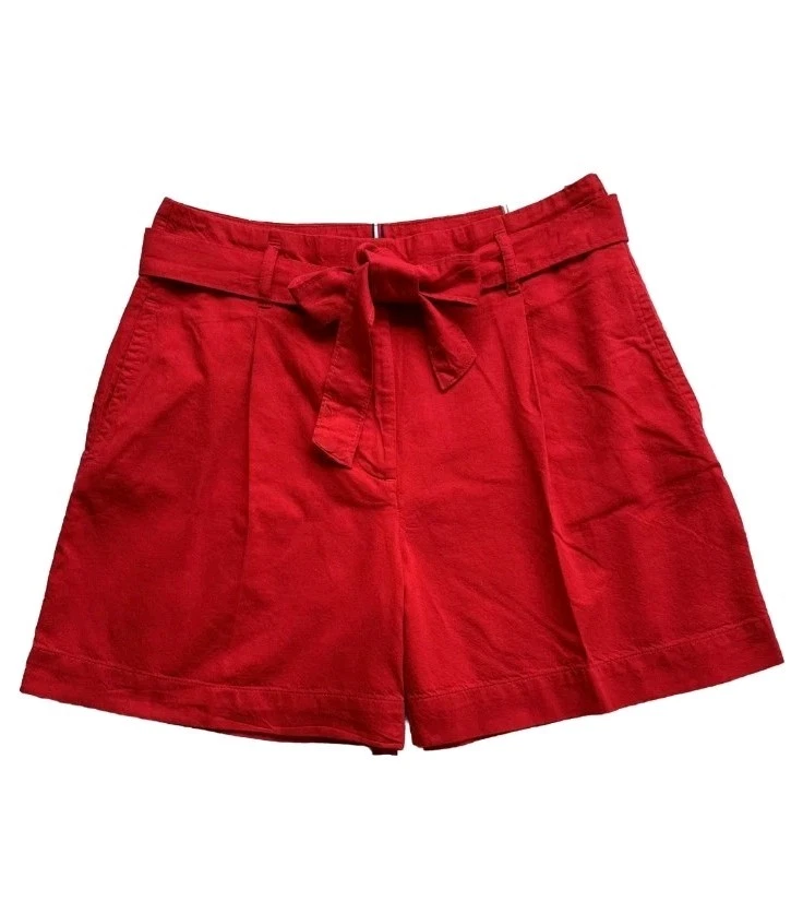 Tommy Hilfiger Women's Carolina High Waisted Bermuda Shorts Size 16 Red Tie Belt