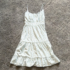 SHEIN Blue White Floral Smocked V-Neck Strappy Midi Sundress M Chiffon