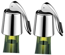 Wine Stoppers Set of 2 - Stainless Steel Wine Bottle Stopper 2 PACK - Silver
