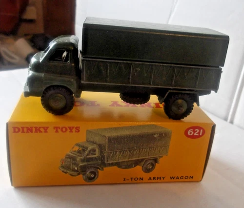 VINTAGE DINKY TOYS 621  1.43 BRITISH BEDFORD 3-TON ARMY WAGON, IN REPRO BOX.