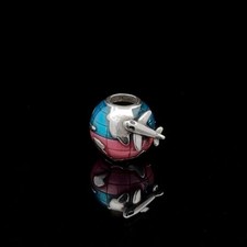 925 Sterling Silver Charm Bead Globe Travel Plane For Bracelet Necklace