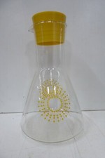 VINTAGE MID CENTURY PYREX GLASS JUG SNOW FLAKE PAINTED DESIGN FLASK DECANTER