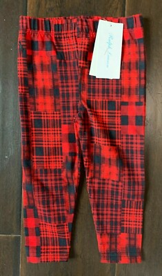 NWT Polo Ralph Lauren Toddler Girls Red Plaid Cotton Blend Leggings 3/3T  pma0422