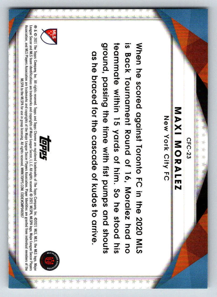 2021 Topps Chrome MLS Celebration FC #CFC23 Maxi Moralez (ref Y01010) - Image 2 of 2