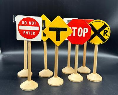 Set Of 8 Vintage Childcraft Wood Block Play Traffic Signs 1970's