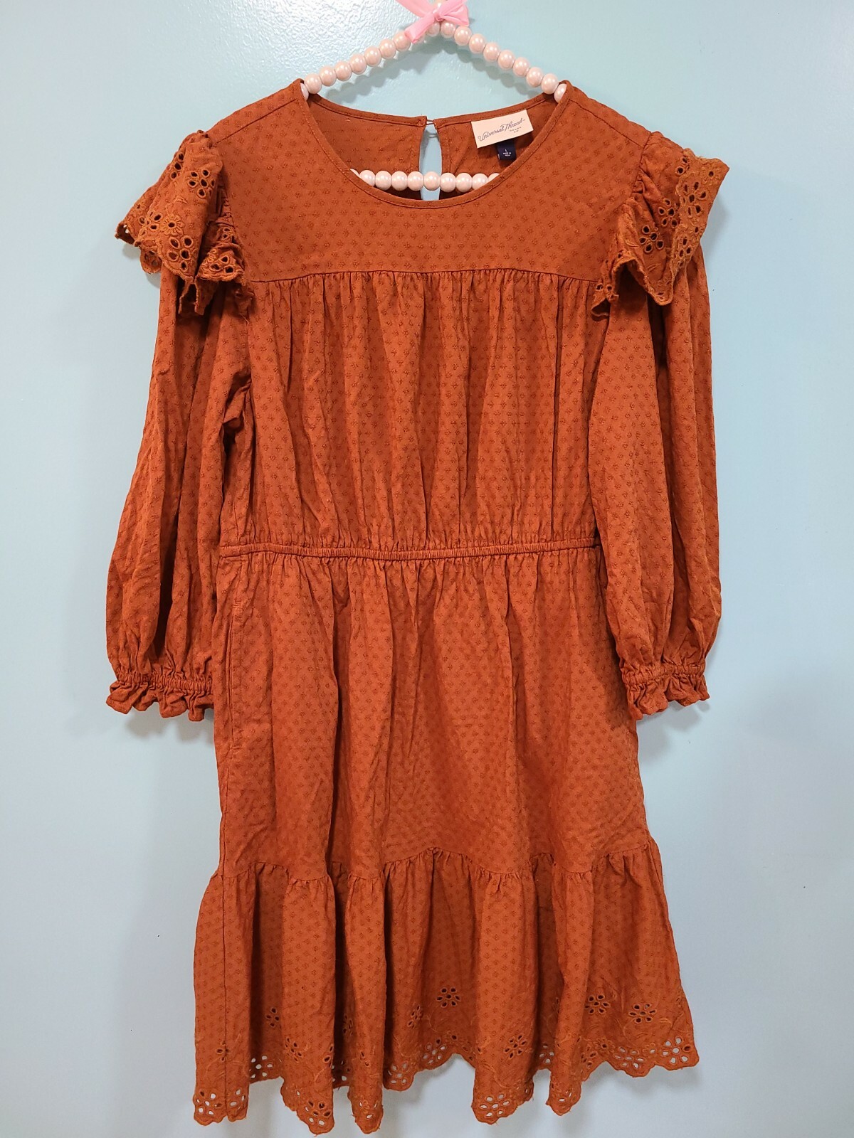 UNIVERSAL THREAD RUST  BROWN PUFF SLEEVE RUFFLE D… - image 4