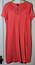 Talbots Dress Women’s Petite Size PL Coral Embroidered S/S Shift Preppy Cozycore