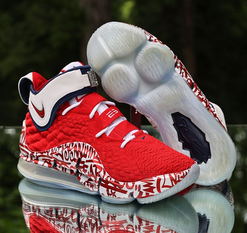 Nike LeBron 17 XVII Red Graffiti Remix Men's Size 7.5 White Custom