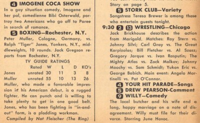 1954 ORIGINAL TV BOXING AD / RALPH TIGER JONES YONKERS,NEW YORK vs PETER MULLER