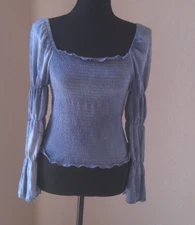 REWASH WOMENS SMOCKED DENIM LOOKING CROP TOP NWT SIZE M