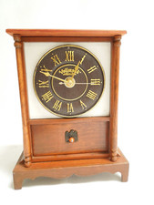 Vintage Wood Mantel / Shelf Clock w/ Trinket Drawer Quartz Movement Made in USA