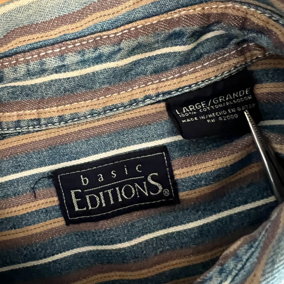 Camisa abotonada vintage de cambray a rayas ediciones básicas - grande para hombre Foto 4 de 4