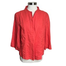Chicos Core Linen Jacket Womens 1 Medium Annatto Orange Coastal Blazer NEW