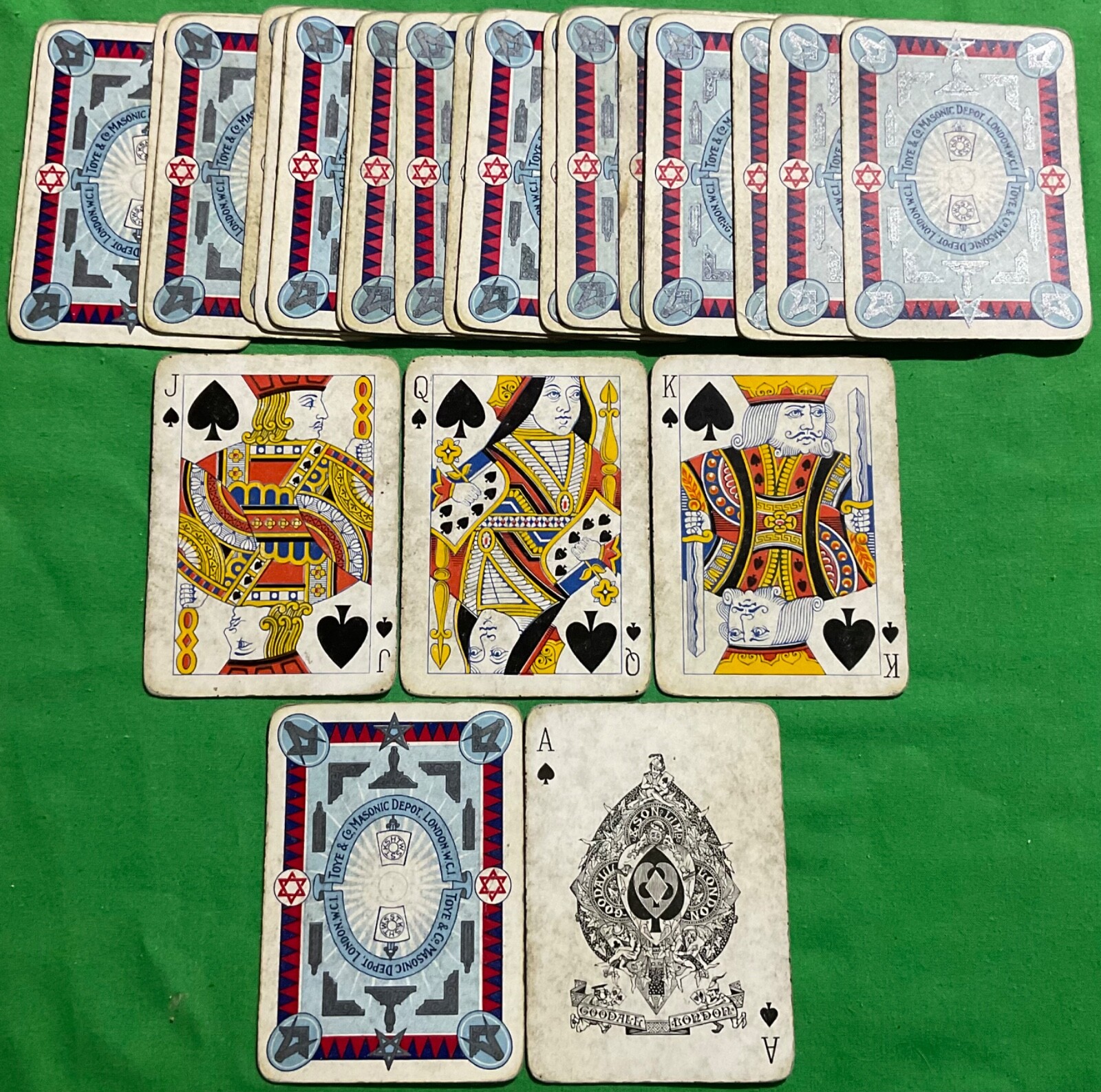 GOODALL Old C1910 Antique TOYE MASONIC Wide Pack Bezique Playing goodall-old-c1910-antique-toye-masonic-wide-pack-bezique-playing