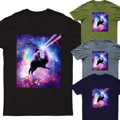 Laser Eyes Weltraum Katze reitet auf Lama Einhorn Herren Damen T-Shirt #P1#PR#D