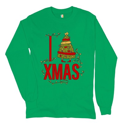 I Love Xmas Long Sleeve T-shirt Christmas Tree Holiday Spirit Naughty or Nice