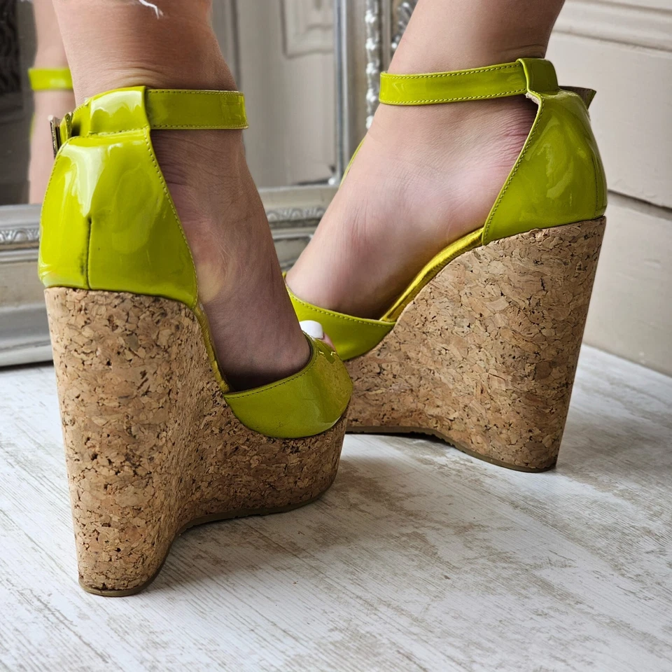 Jimmy Choo Tacones Sandalias Zapato Corcho Cuñas Tobillo Plataforma Cuero EU 39.5 UK 6.5 Foto 4 de 4