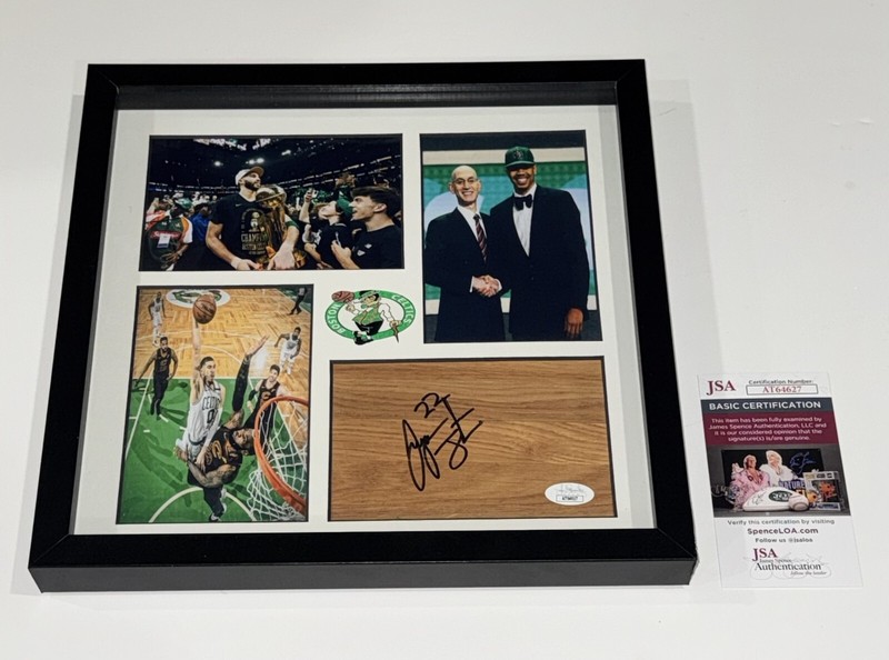 JAYSON TATUM SIGNED 12X12 FRAMED FLOORBOARD COLLAGE BOSTON CELTICS JSA COA