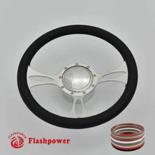14" Billet Aluminum 9 Hole Steering Wheel Kit w/ Horn Button & Adapter