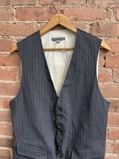 John Varvatos Men  s Vest, Sz 48, Gray Stripe Wool/Cotton Jacquard, Italy