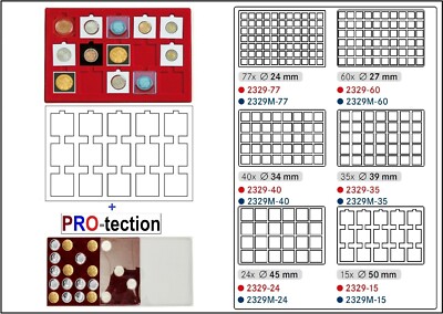 LINDNER-2329-15-Münztableaus-15-Fächer-50mm-+-PRO-PROTECTION-Schutzschuber