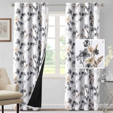 Blackout Curtains 2 Panels Set Floral Printed 84” Bedroom Grey Taupe VERSAILTEX