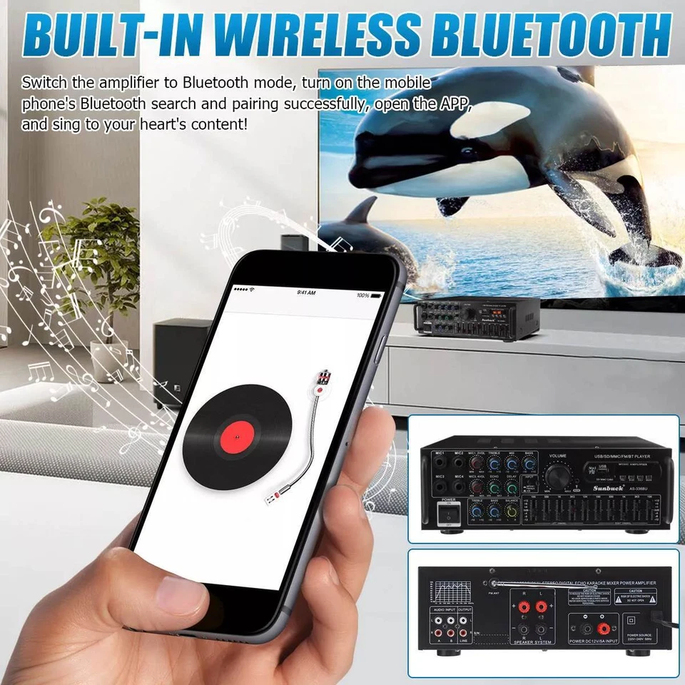 2000W bluetooth Verstärker Vollverstärker HiFi Stereo Amplifier Digital FM Neu - Bild 4 von 4