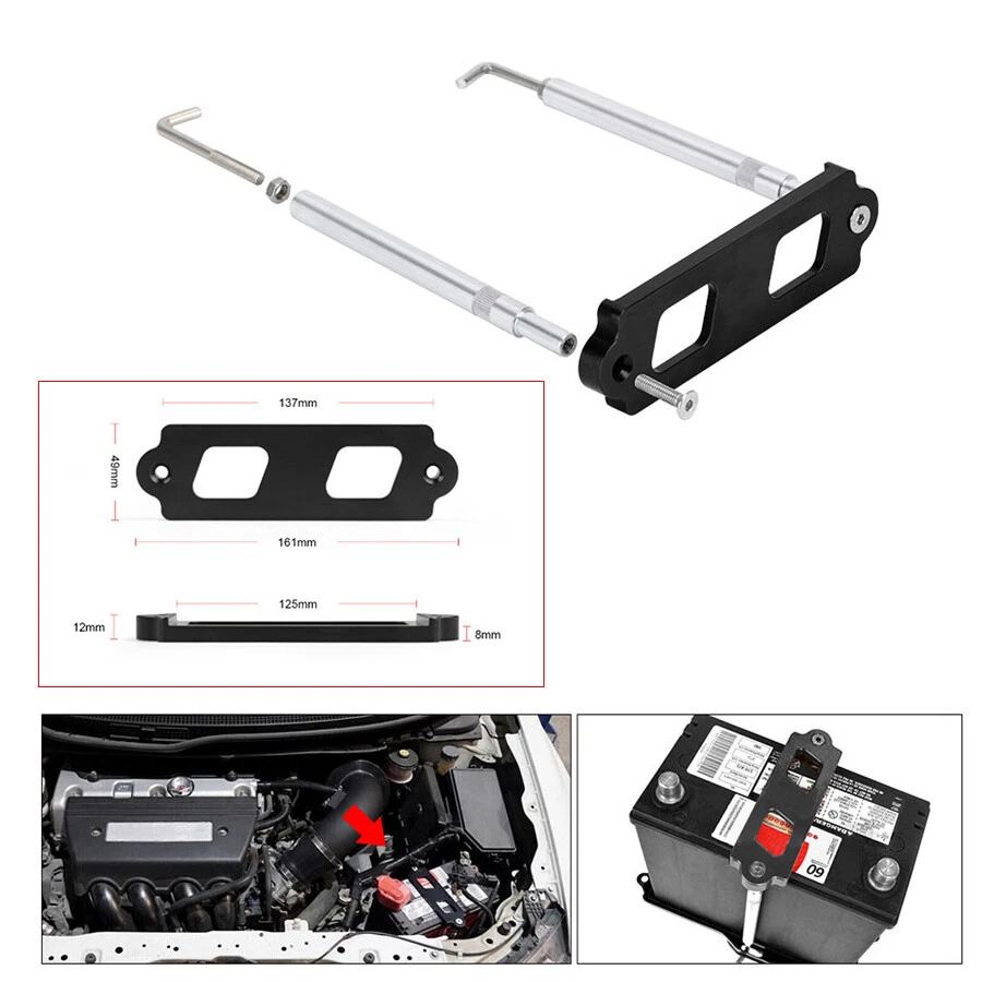 Battery Tie Down w Hold Down Rods Tray Hooks Kit For Honda Civic