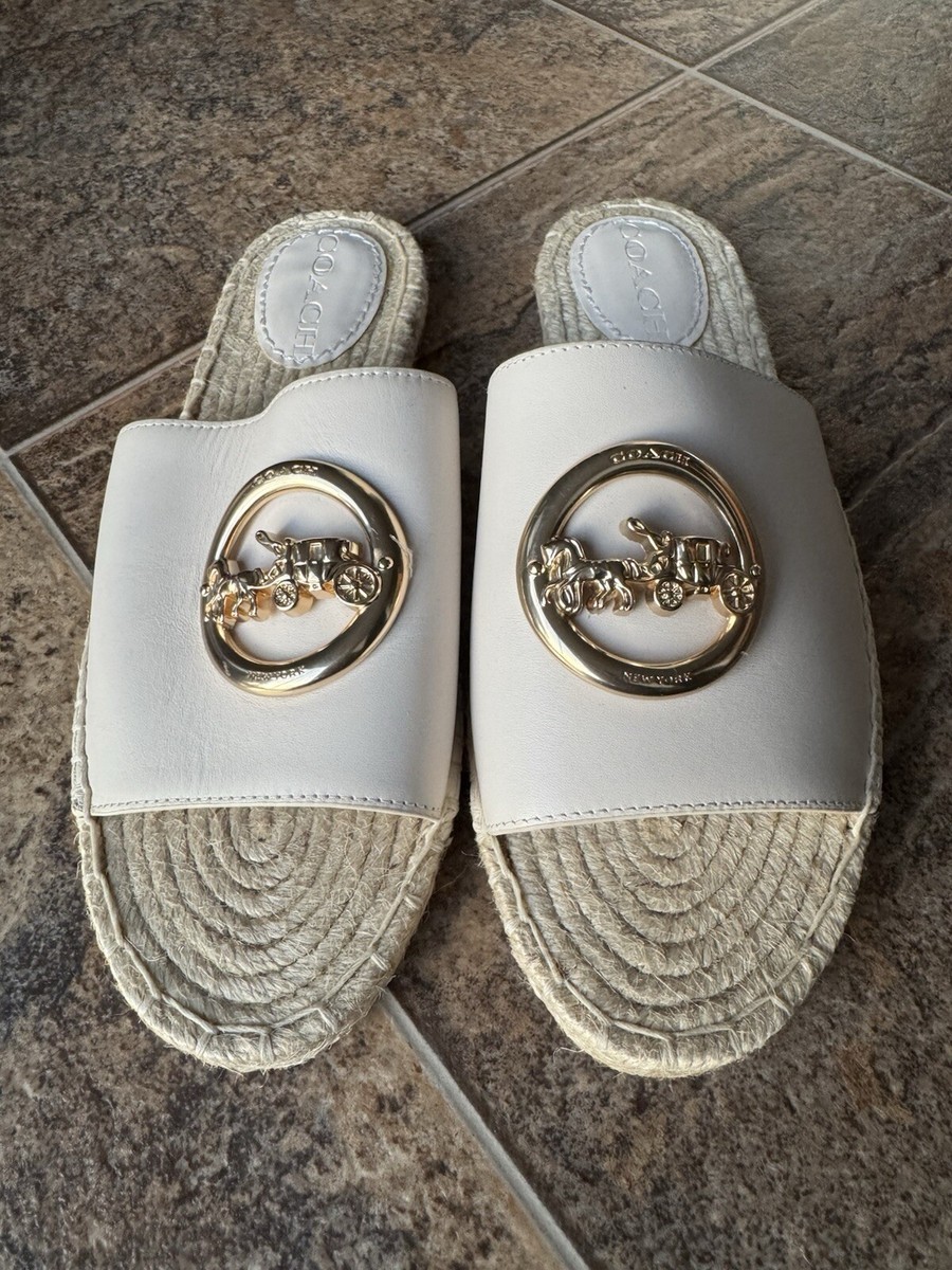 Coach Corey Leather Espadrille Slides- Chalk/Off White Gold, Women’s