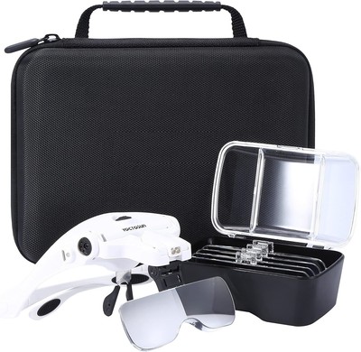 Lupa De Cabeza Con Luz Led Para Joyeria Trabajo Cercano Con 5 Lentes De Aumento