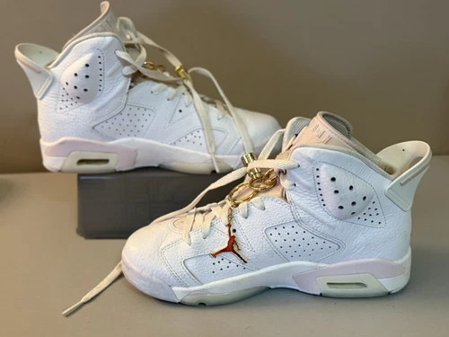 Size 7.5- Air Jordan 6 Retro Gold Hoops White, Pink, Gold Women’s Neutral Simple