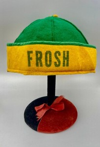 Vintage School Felt Hat - Green /Yellow/ Freshman "Frosh" Beanie Hat 1950s