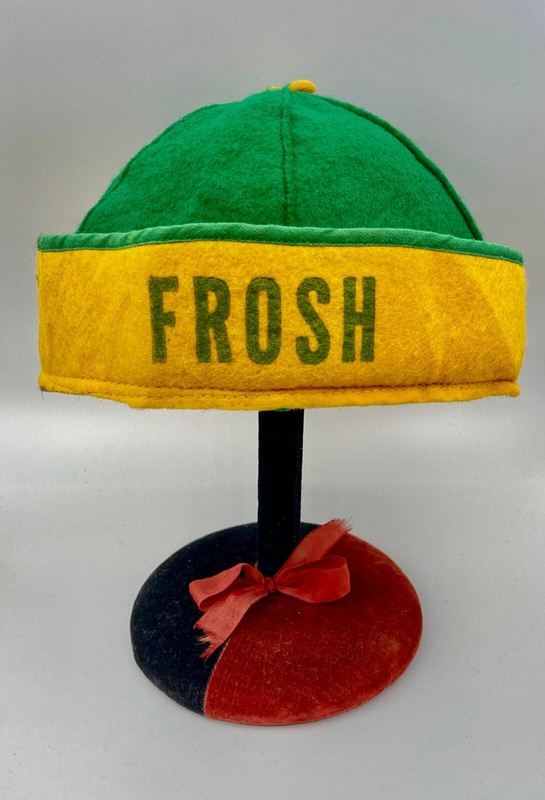 Vintage School Felt Hat - Green /Yellow/ Freshman "Frosh" Beanie Hat 1950s