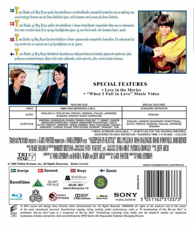 SLEEPLESS IN SEATTLE (1993) Tom Hanks & Meg Ryan Blu-Ray NEW - USA Compatible Foto 2 de 2