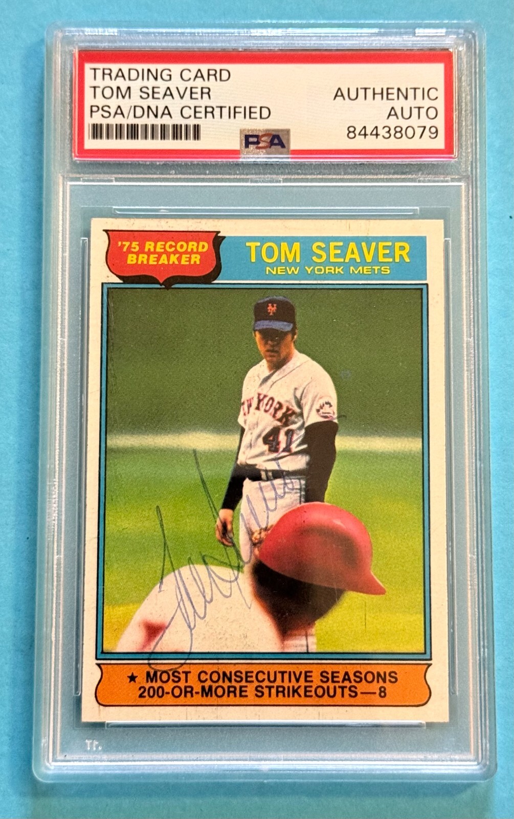 Signed 1976 Topps #5 Tom Seaver HOF Mets PSA/DNA AUTO Record Breaker