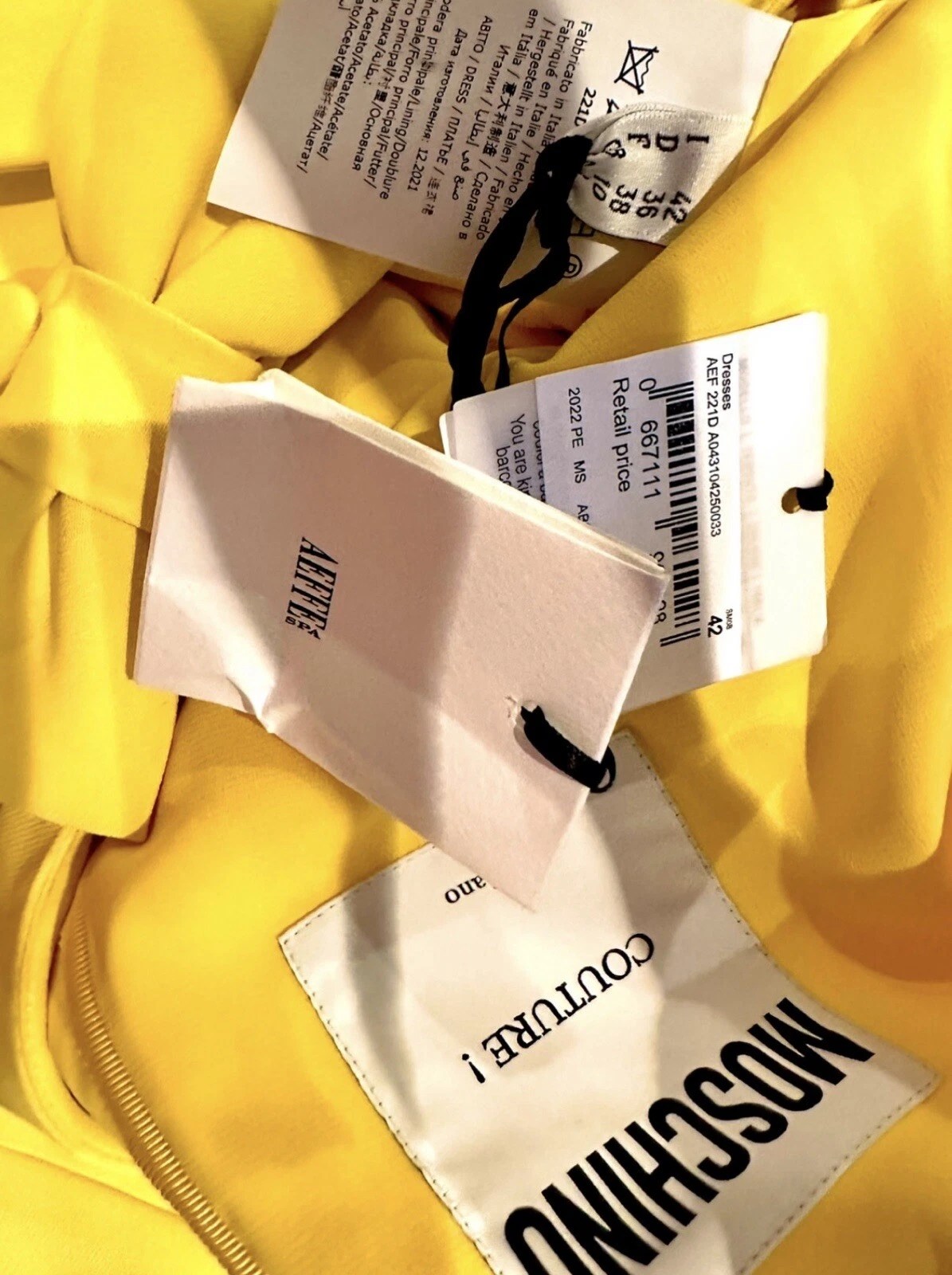 Nuovo 1.8K Moschino 2022 Couture Barbie Giallo Fiocco Abito da Festa 42 44 6 8 10 M L