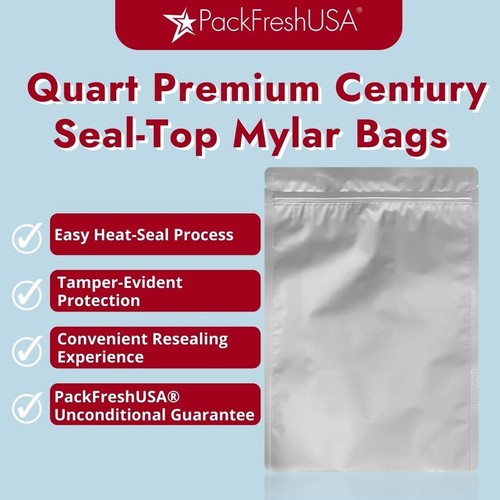 PackFreshUSA 50 Pack 7 Mil Quart Premium Seal-Top Century Mylar Bags (8" x 12") - Picture 5 of 9