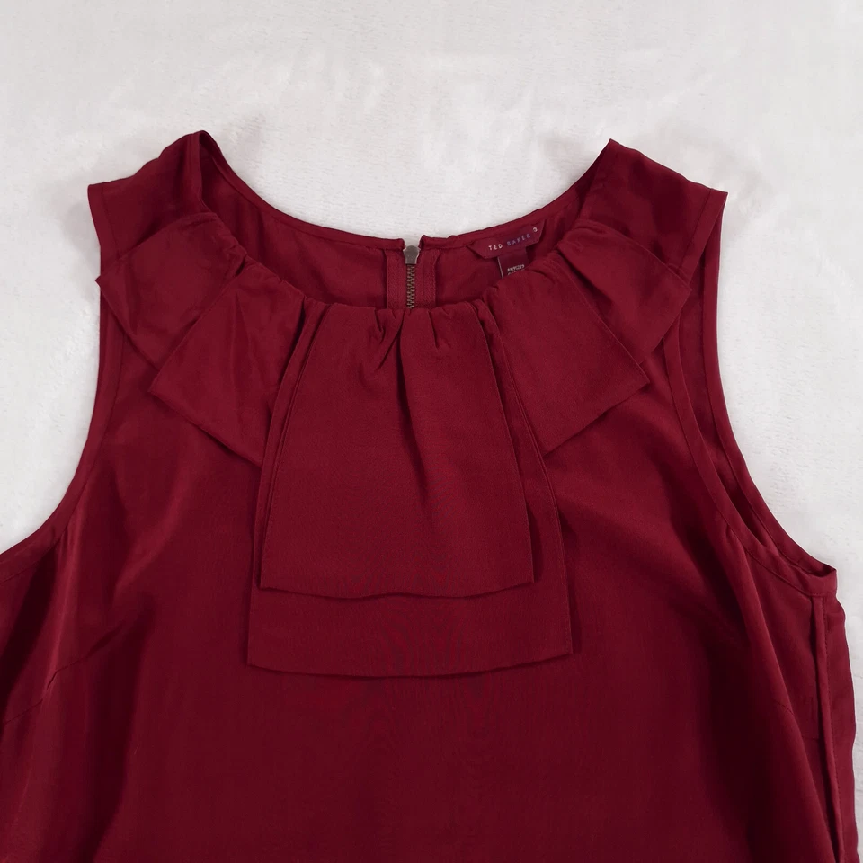 Ted Baker Blouse Womens Red Size 3 UK 12 Pure Silk Wine Colour  - Image 3 of 4