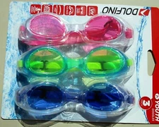 3 pack Dolfino Pacesetter Silicone SWIM GOGGLES sz YOUTH ages 7+ UV Protection